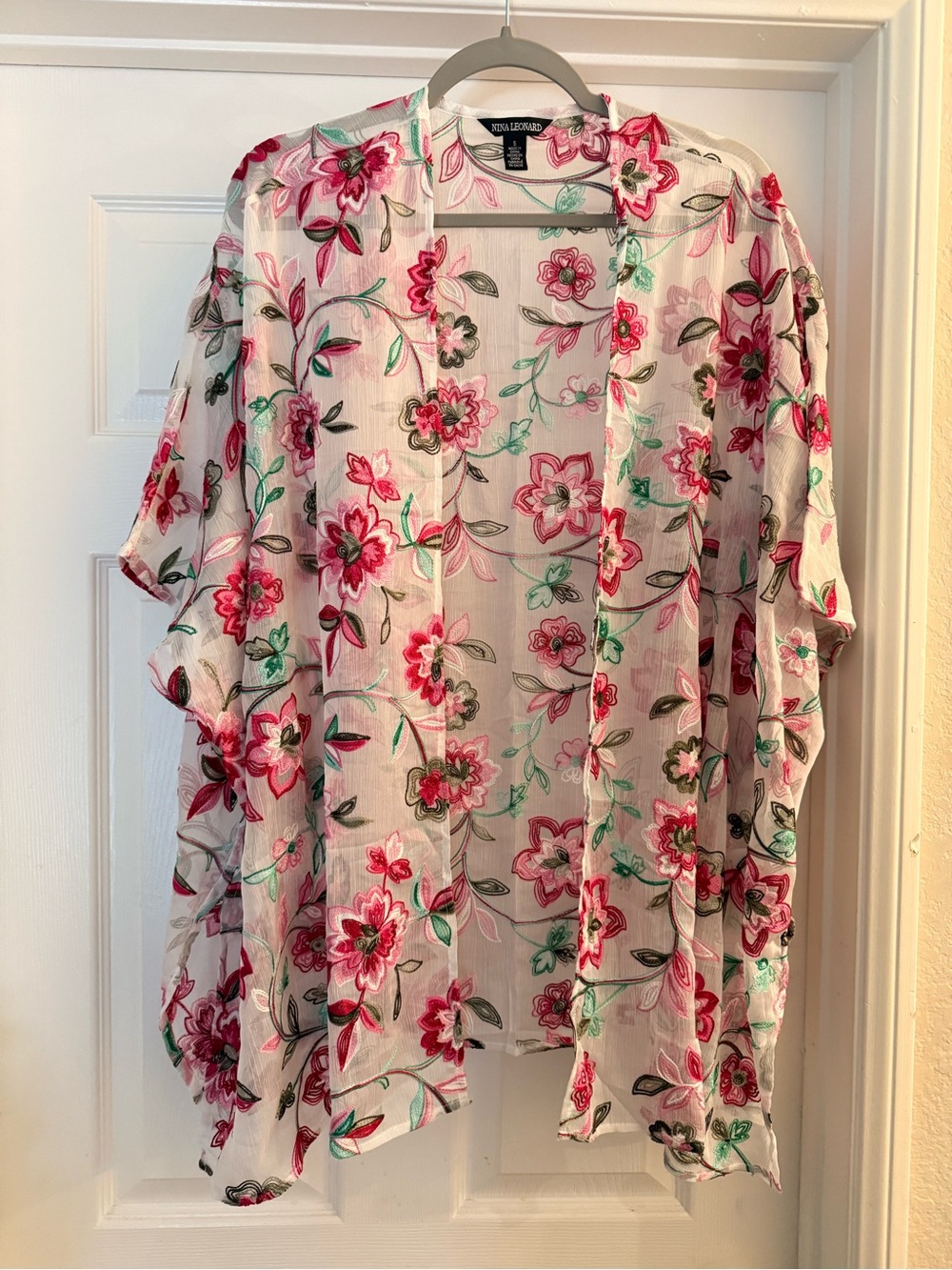 Nina Leonard Floral Open-Front Tunic - Pink, White, Green